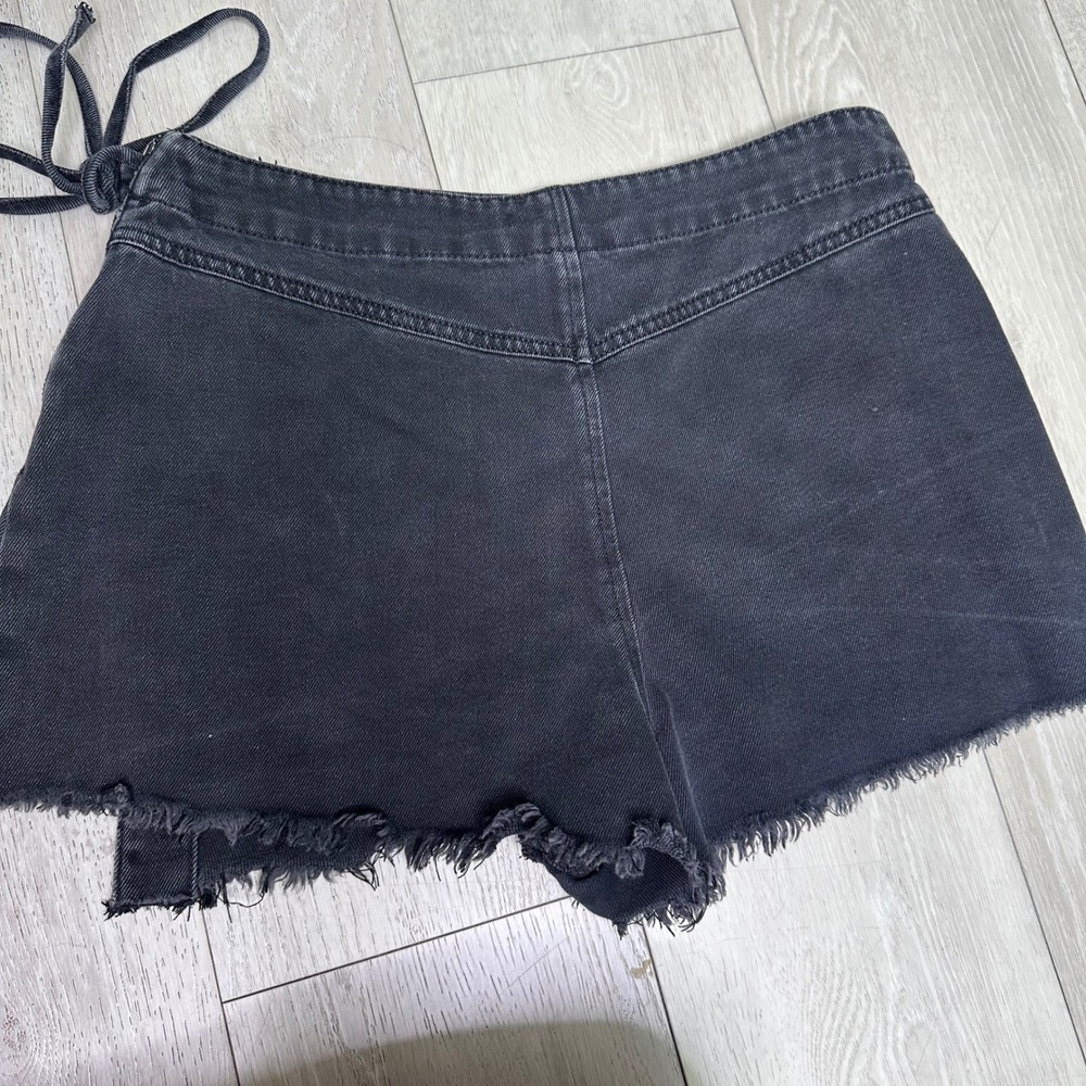 Happily Grey black wrap side tie zip closure denim mini skort frayed hem 7 28 - Picture 2 of 9